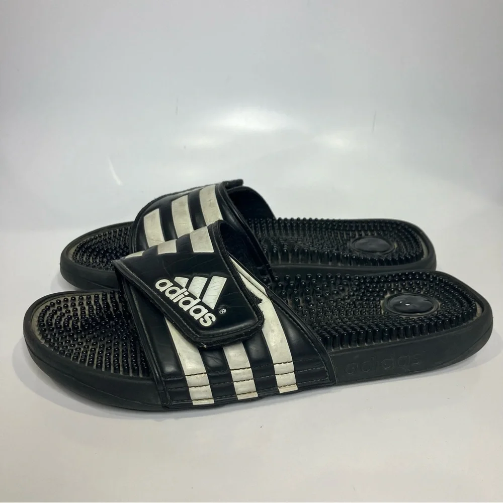 Adidas Adissage slides sandals black white‎ mens size 9 casual athleisure